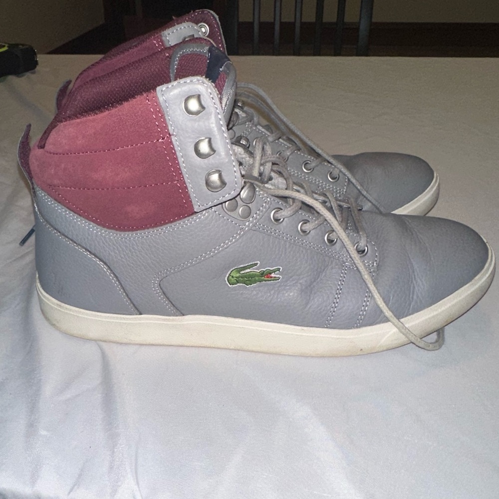 Lacoste Orelle MCS Men’s High Top Shoes Grey Maroon Size 9 US Leather
